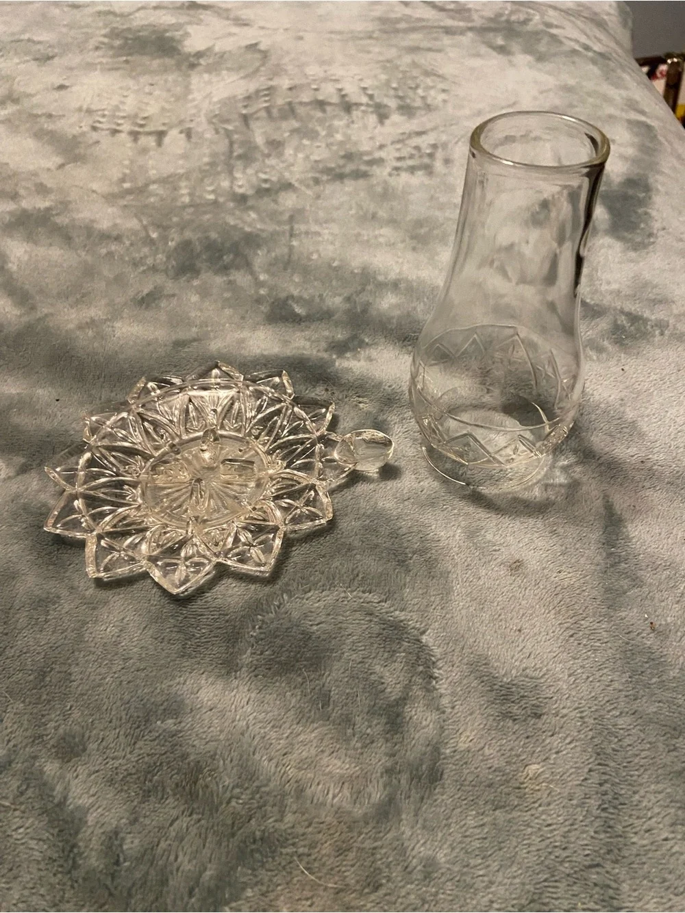 Federal glass vintage Clear Glass Candle Holder with Star Motif 5.5” 1960s